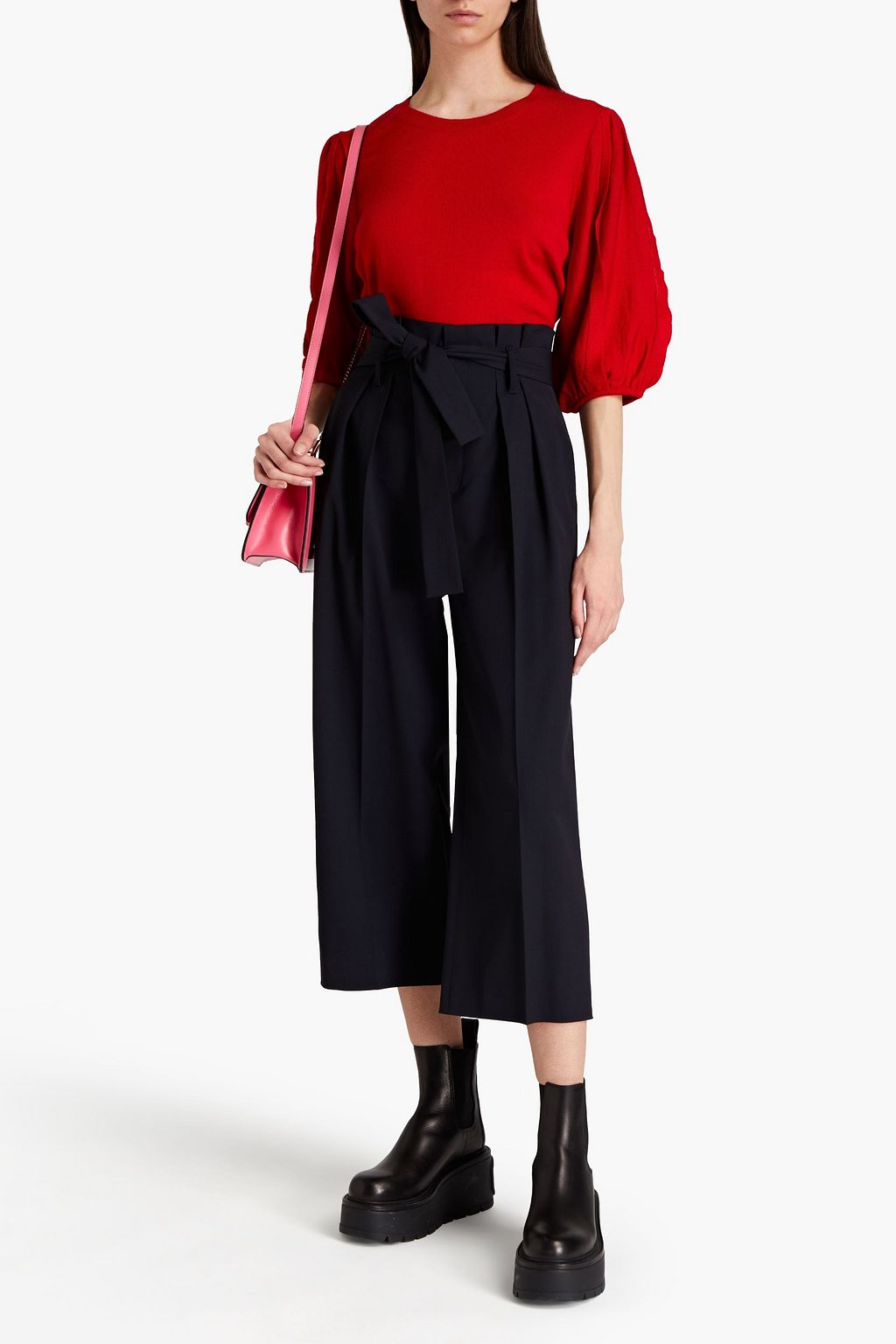 REDVALENTINO Cropped pleated twill straight-leg pants
