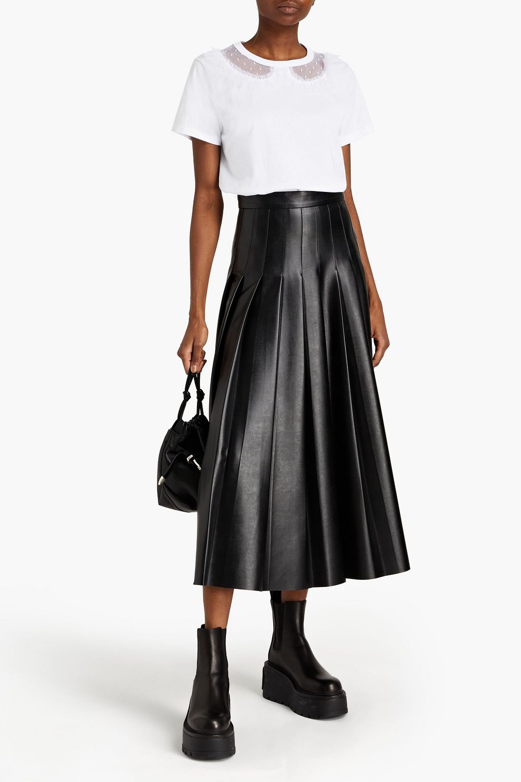 REDVALENTINO Point d'esprit-trimmed cotton-jersey T-shirt