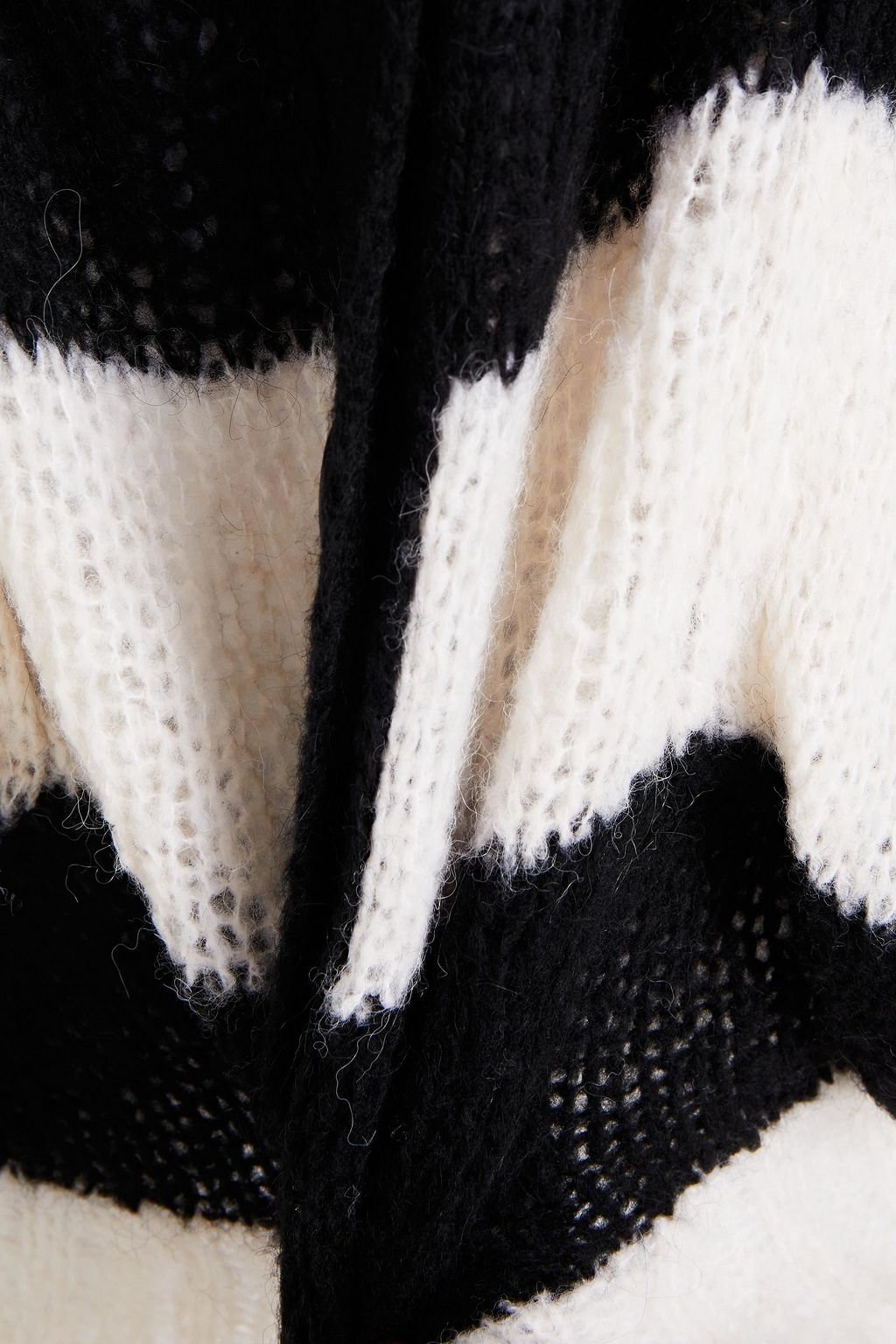 REDVALENTINO Ruffled striped open-knit sweater