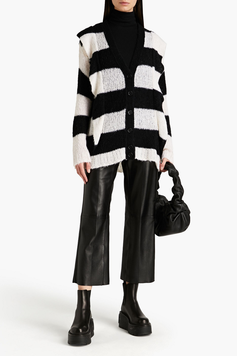 Red Valentino Ruffled Striped Open-knit Jumper In Ivory