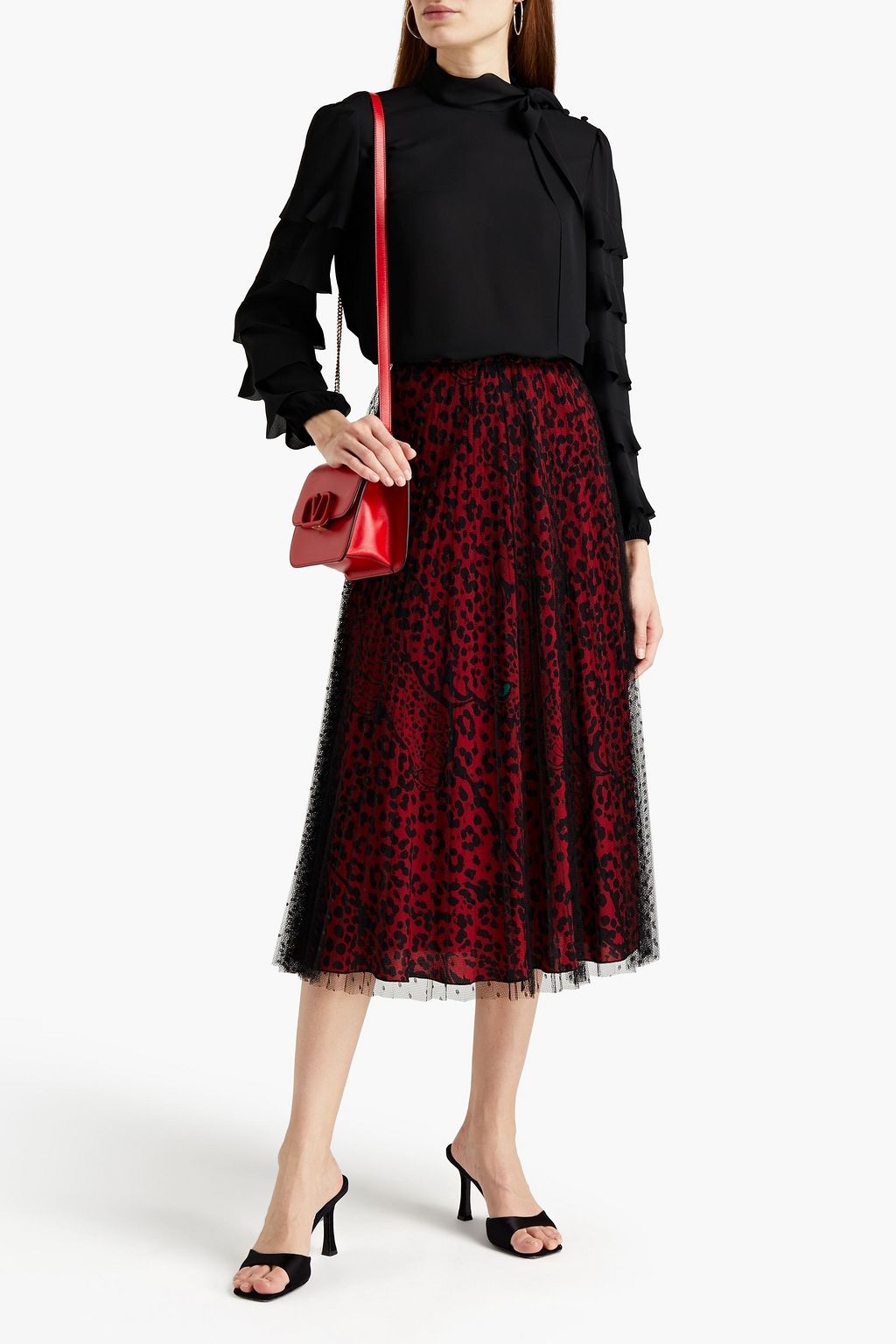 REDVALENTINO Flocked point d'esprit midi skirt