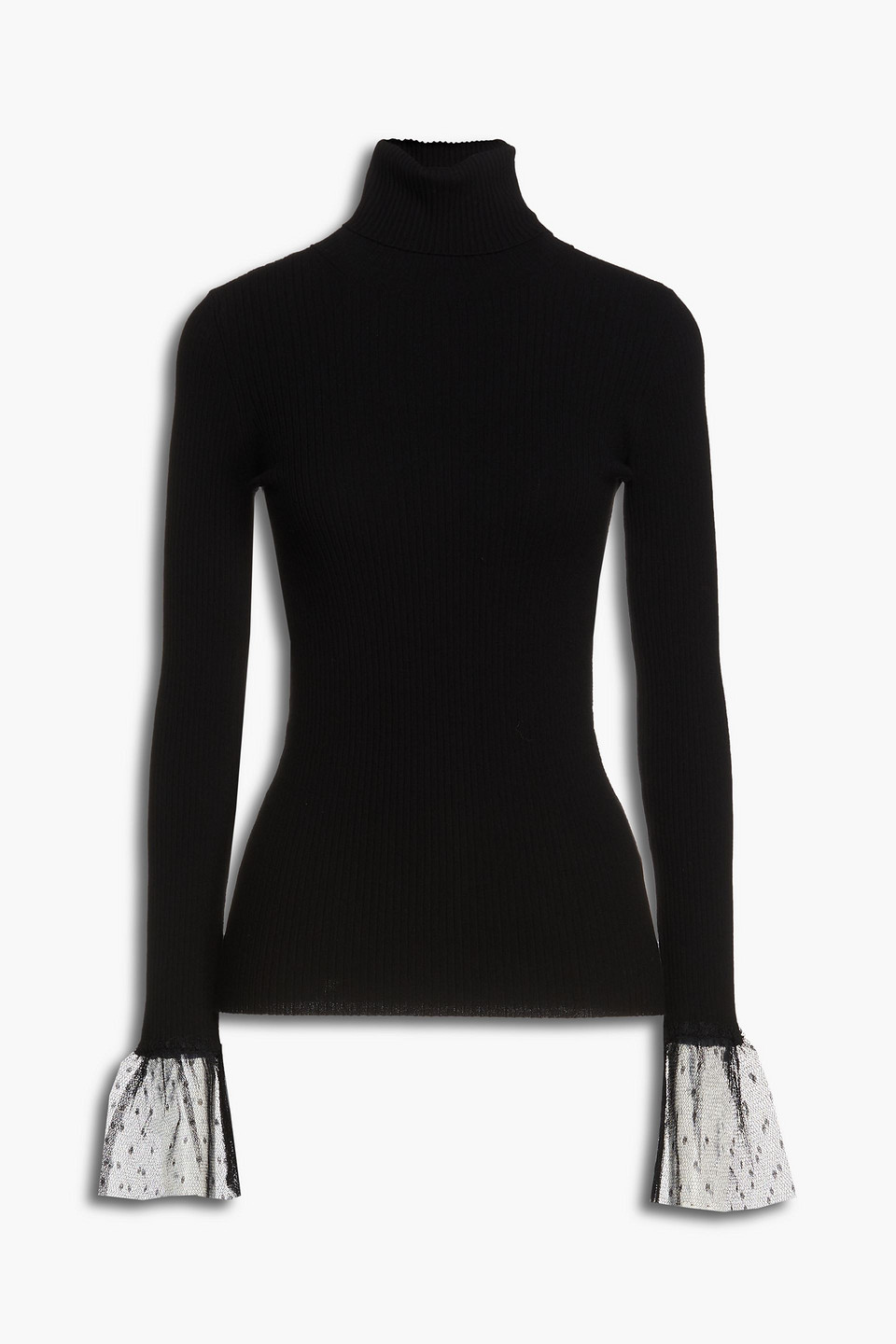 Redvalentino Woman Point D'esprit-trimmed Ribbed-knit Turtleneck Sweater Black Size XL