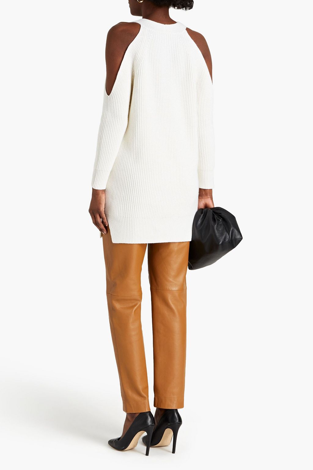 MICHELLE MASON Cold-shoulder ribbed wool and cashmere-blend sweater