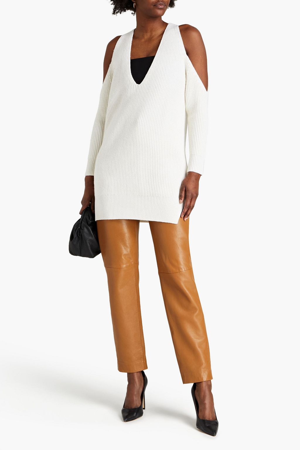 MICHELLE MASON Cold-shoulder ribbed wool and cashmere-blend sweater