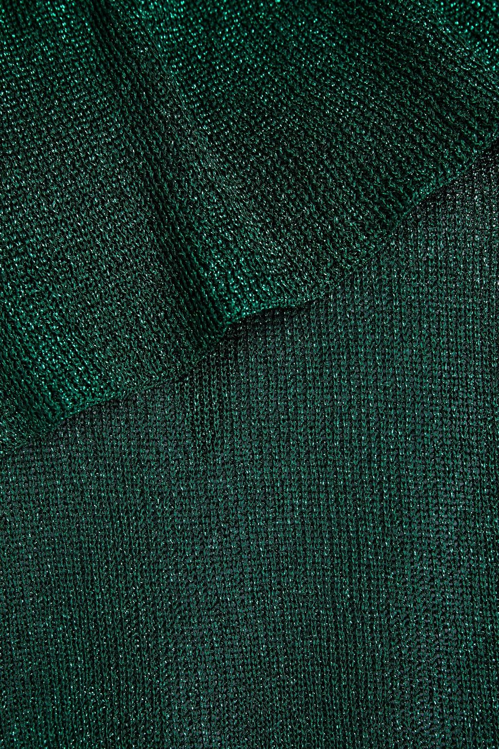 REDVALENTINO One-sleeve ruffled metallic stretch-knit top