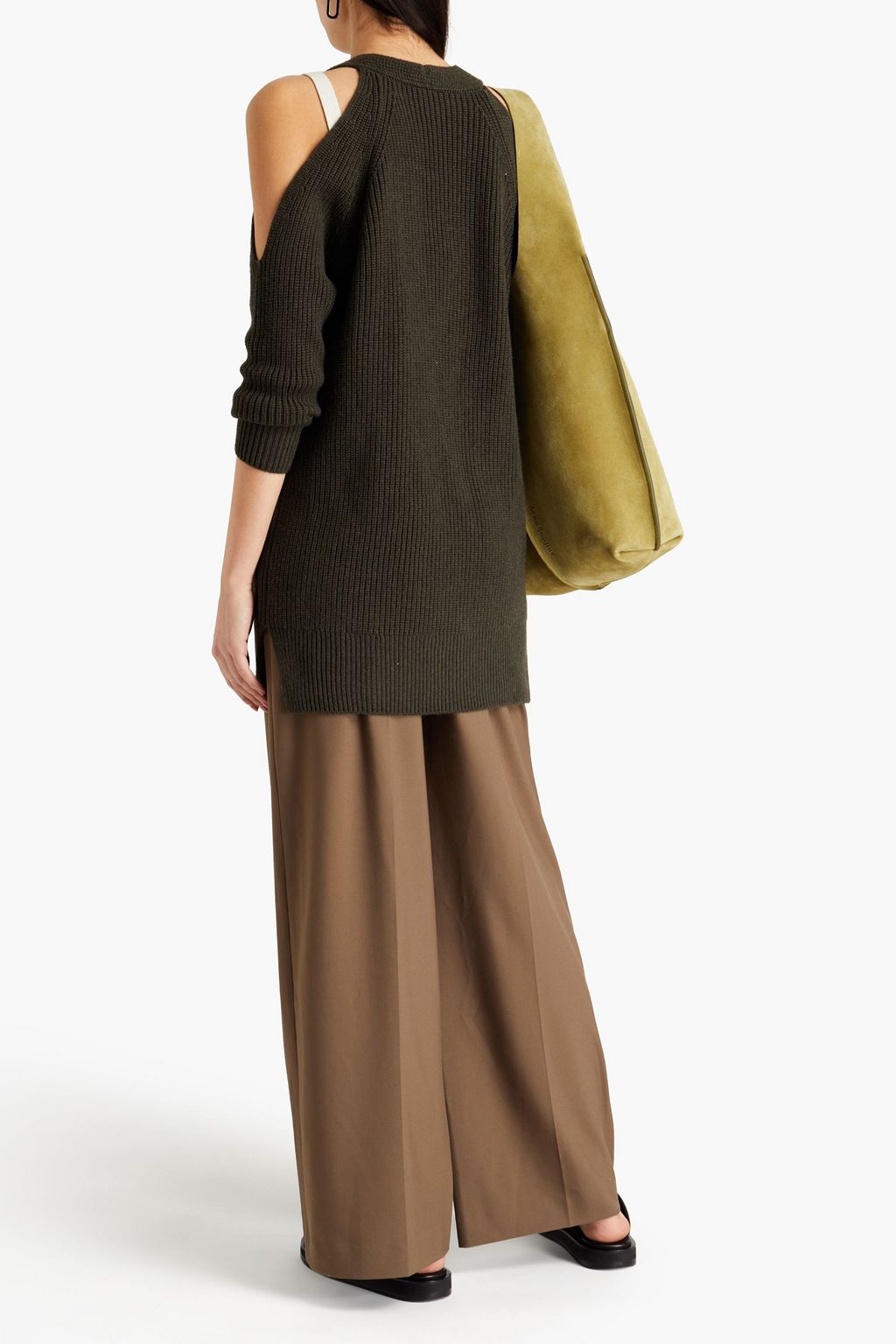 MICHELLE MASON Cold-shoulder ribbed wool and cashmere-blend sweater