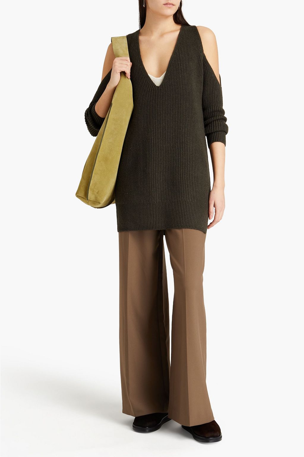 MICHELLE MASON Cold-shoulder ribbed wool and cashmere-blend sweater
