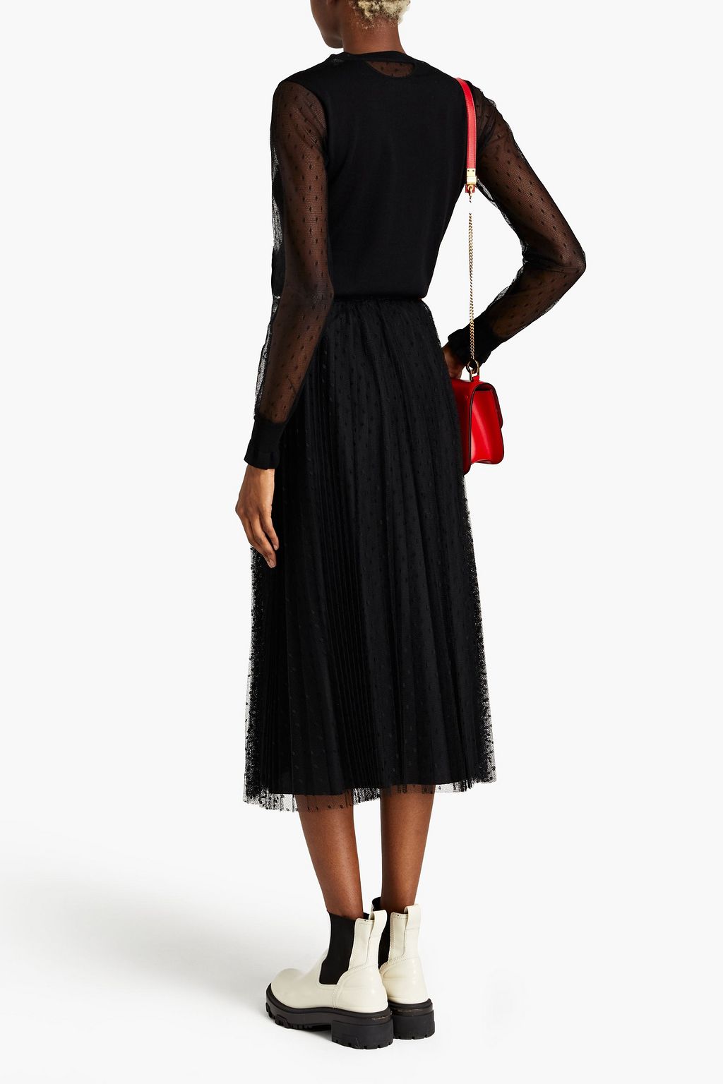 REDVALENTINO Point d'esprit-paneled llama, silk and cashmere-blend sweater