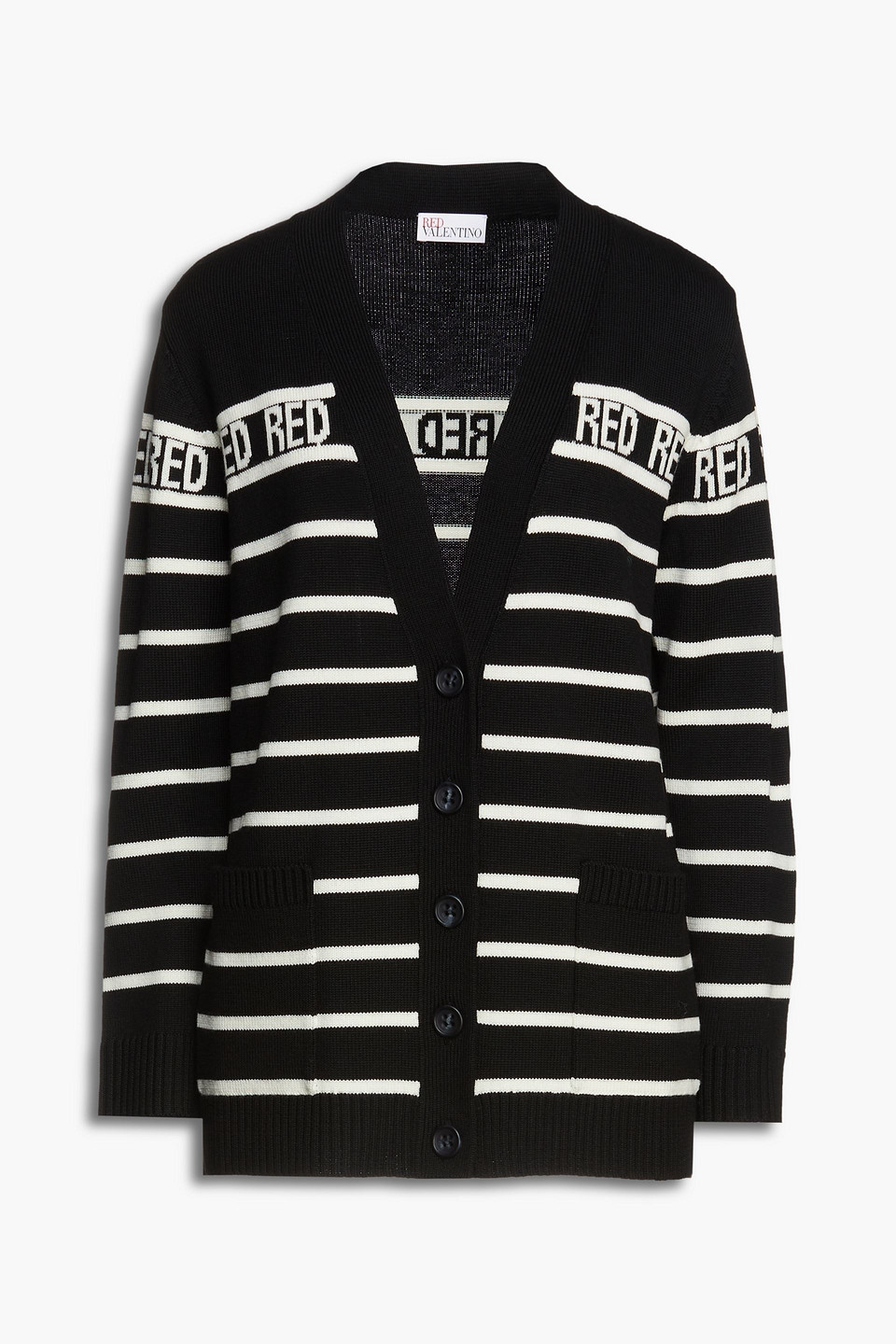 Redvalentino Woman Striped Intarsia Wool Cardigan Black Size XL