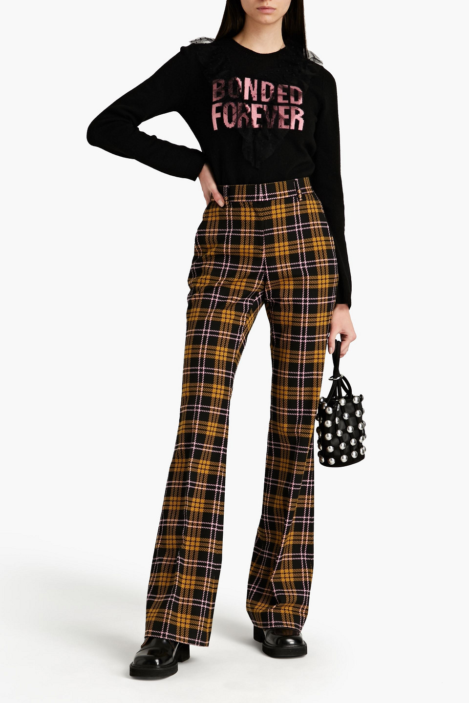 Red Valentino Point D'esprit-trimmed Intarsia-knit Jumper In Black