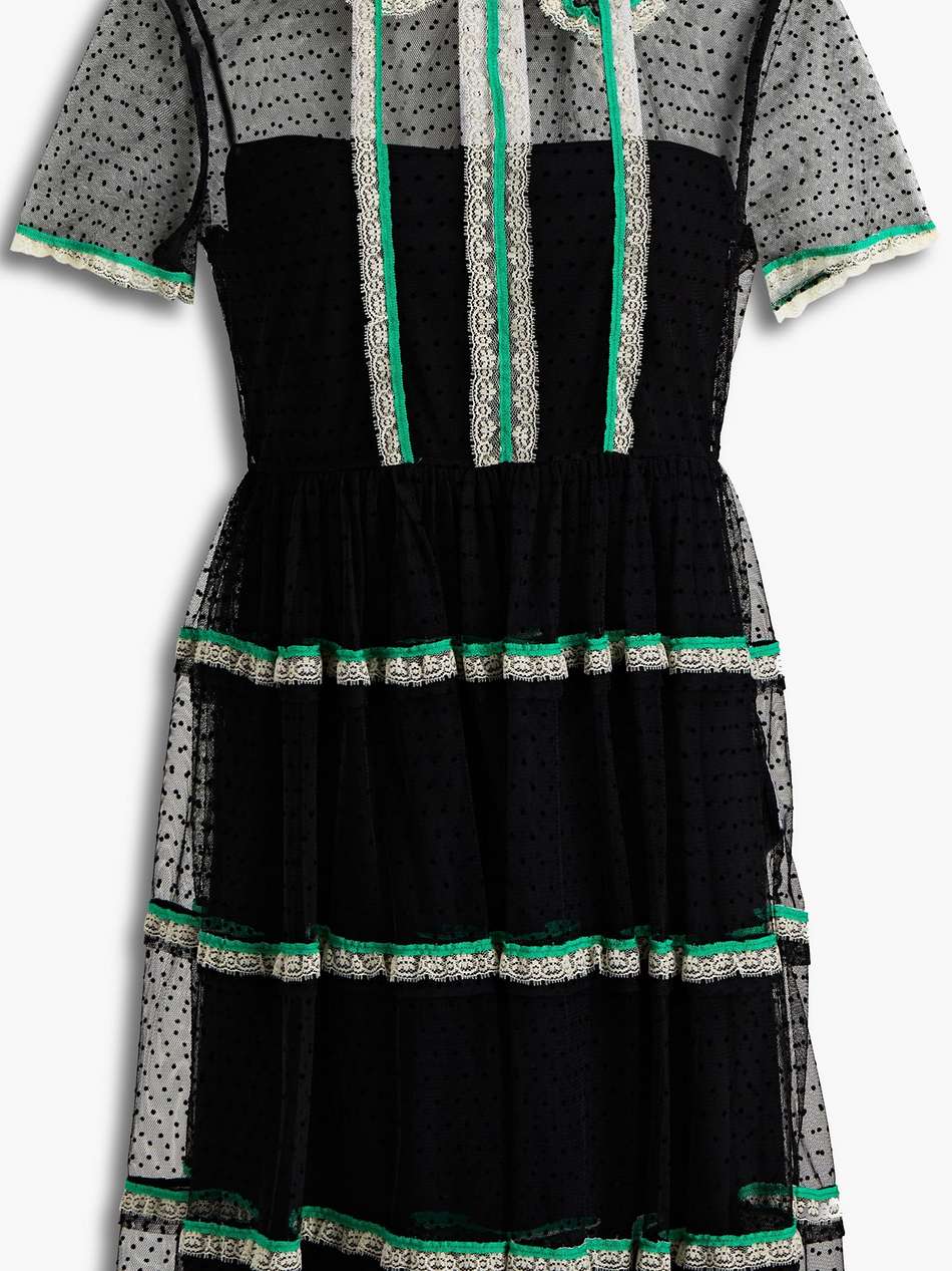 tiered lace-trimmed point d'esprit mini dress
