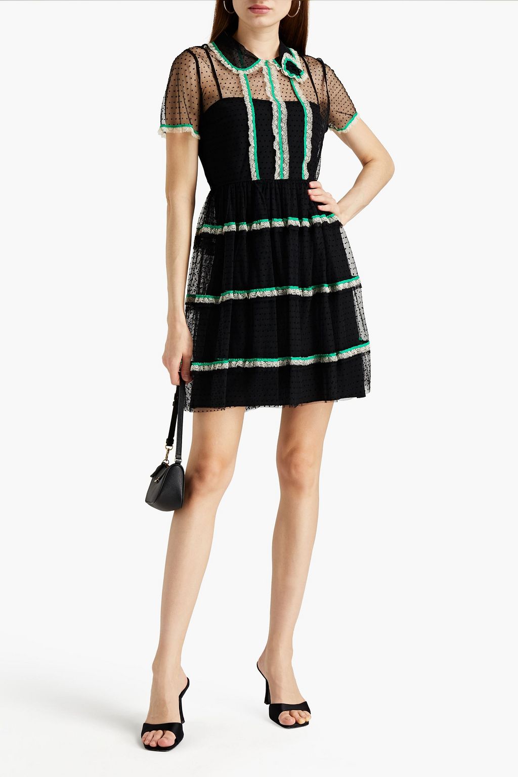 REDVALENTINO Tiered lace-trimmed point d'esprit mini dress