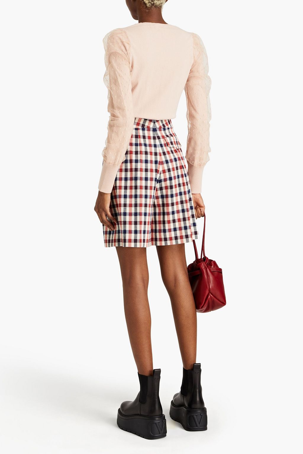 REDVALENTINO Point d'esprit-paneled stretch-knit sweater