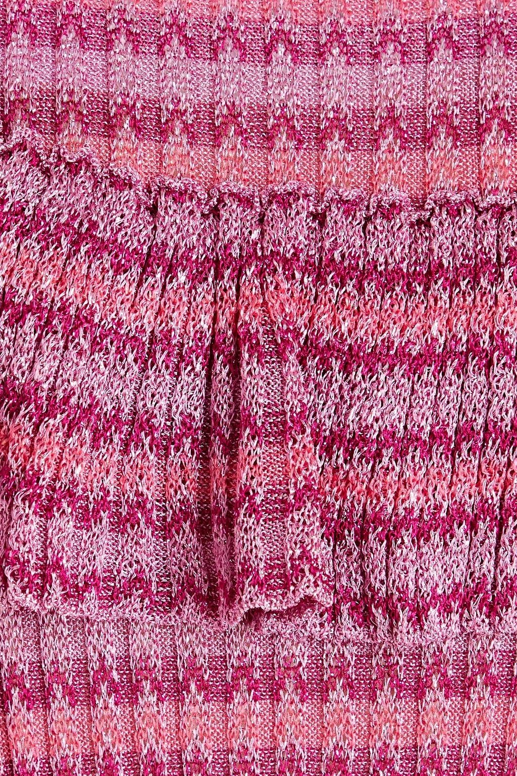 REDVALENTINO Ruffled striped ribbed-knit mini dress