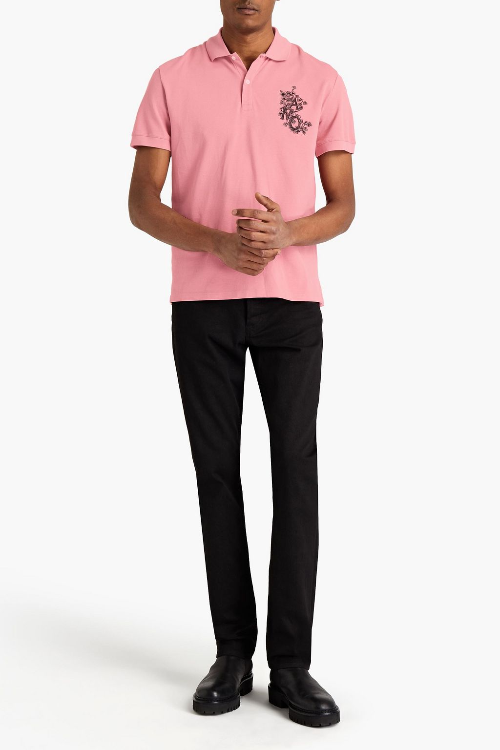 MCQUEEN Embroidered cotton-fleece polo shirt