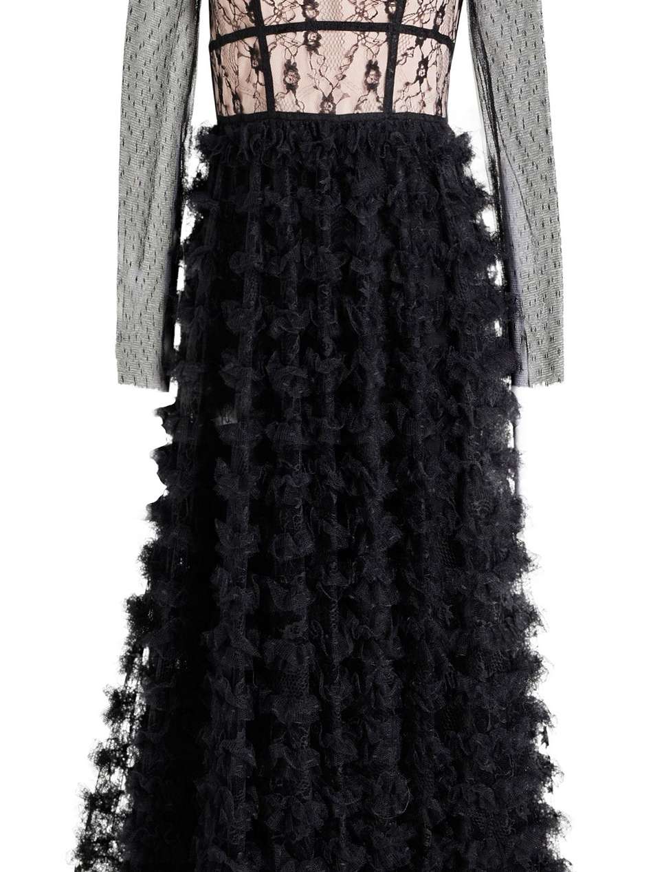 ruffled point d'esprit and lace midi dress
