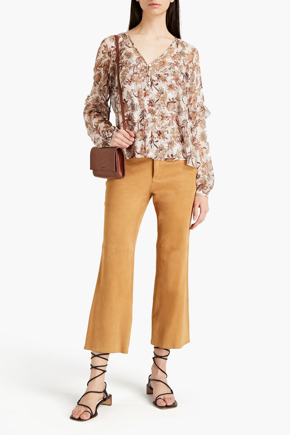 VERONICA BEARD ZANITA RUFFLED FLORAL-PRINT SILK-BLEND CREPE BLOUSE