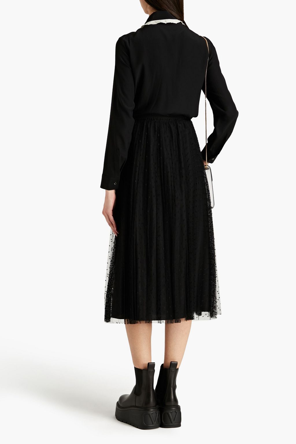 REDVALENTINO Pleated point d'esprit midi skirt