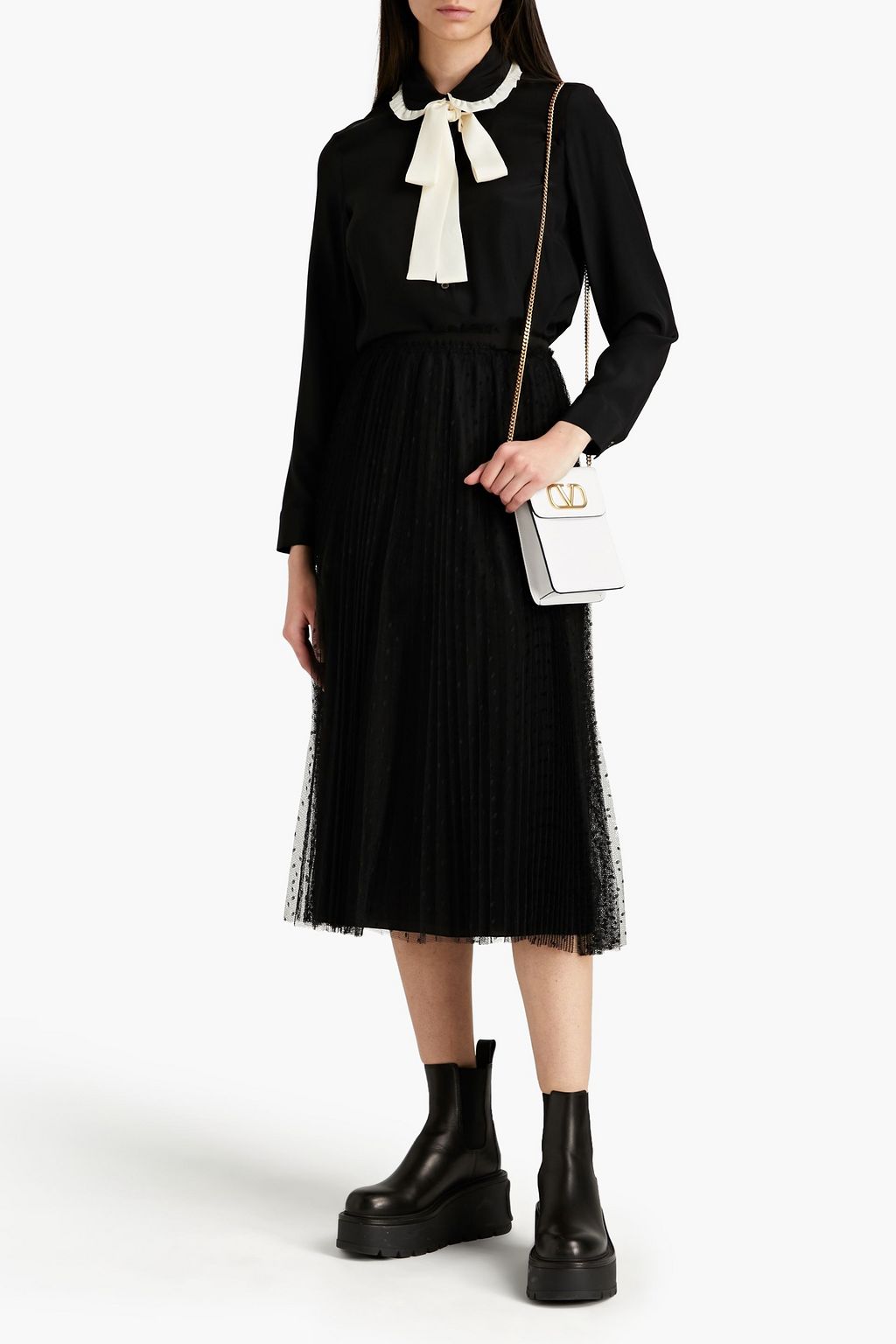 REDVALENTINO Pleated point d'esprit midi skirt