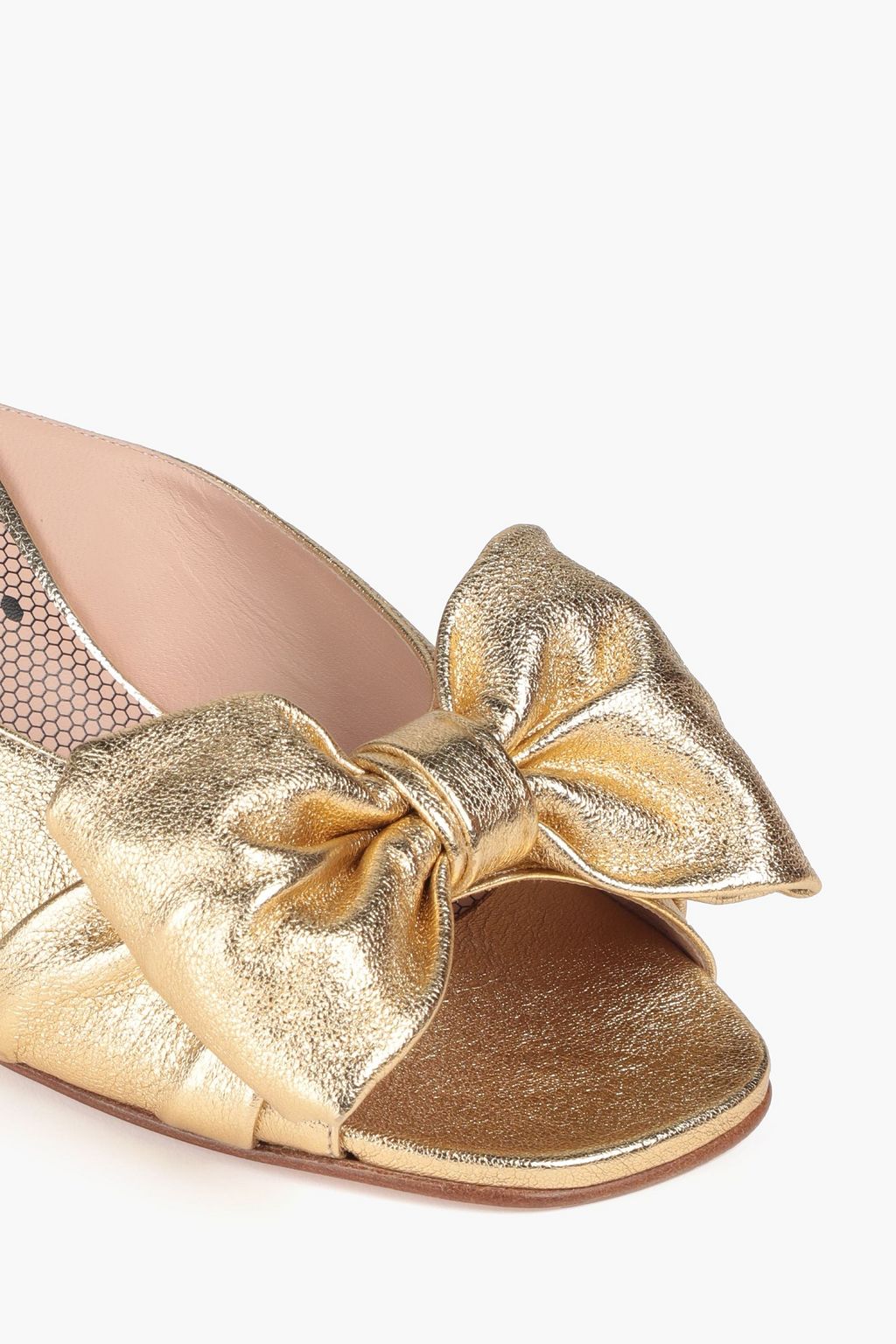 RED(V) Bow-embellished metallic textured-leather mules