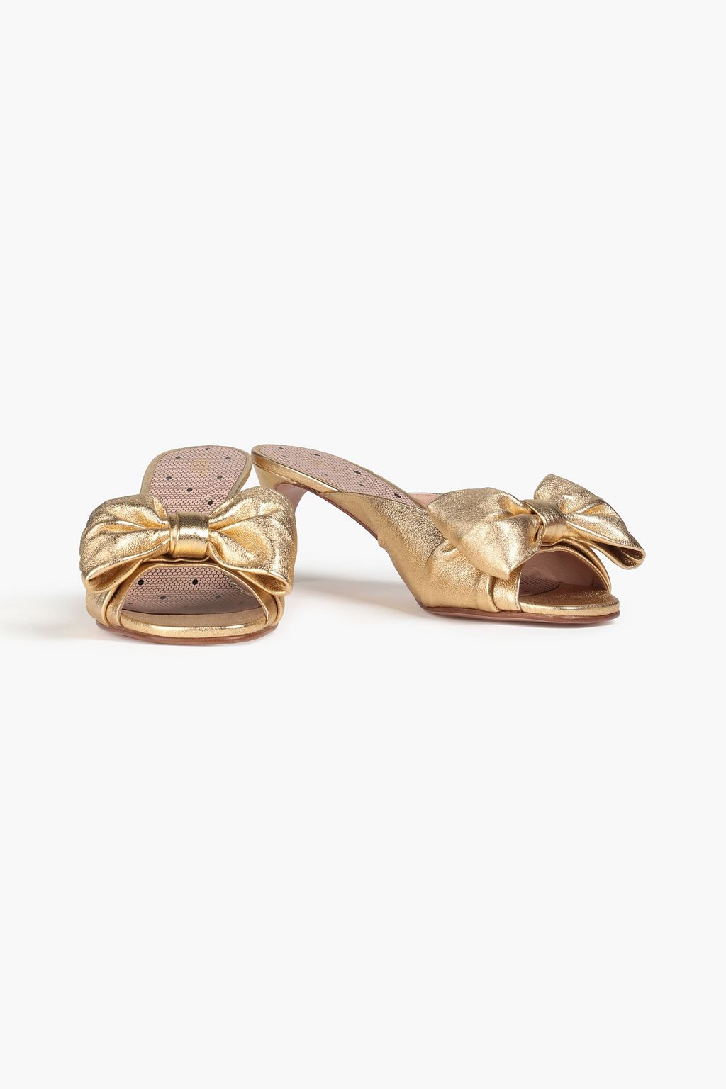 RED(V) Bow-embellished metallic textured-leather mules