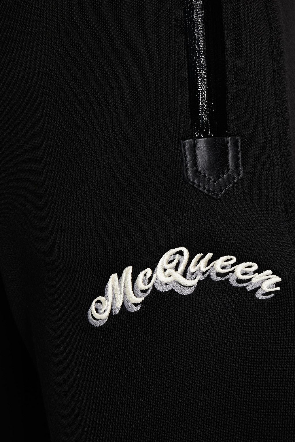 MCQUEEN Tapered embroidered striped French terry sweatpants
