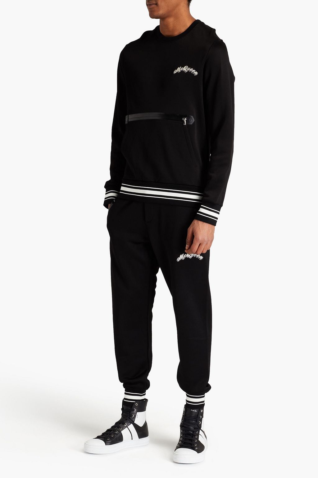MCQUEEN Tapered embroidered striped French terry sweatpants