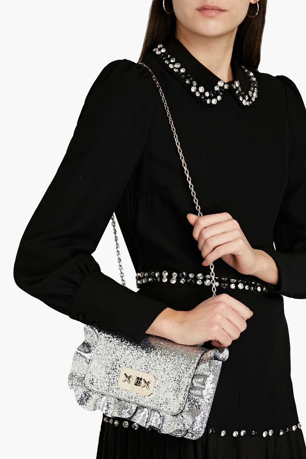 RED(V) Rock Ruffle glittered faux leather shoulder bag