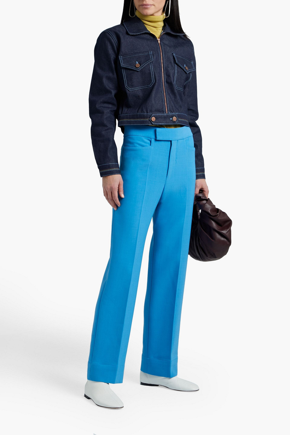 Victoria Beckham Cropped Denim Jacket In Dark Denim