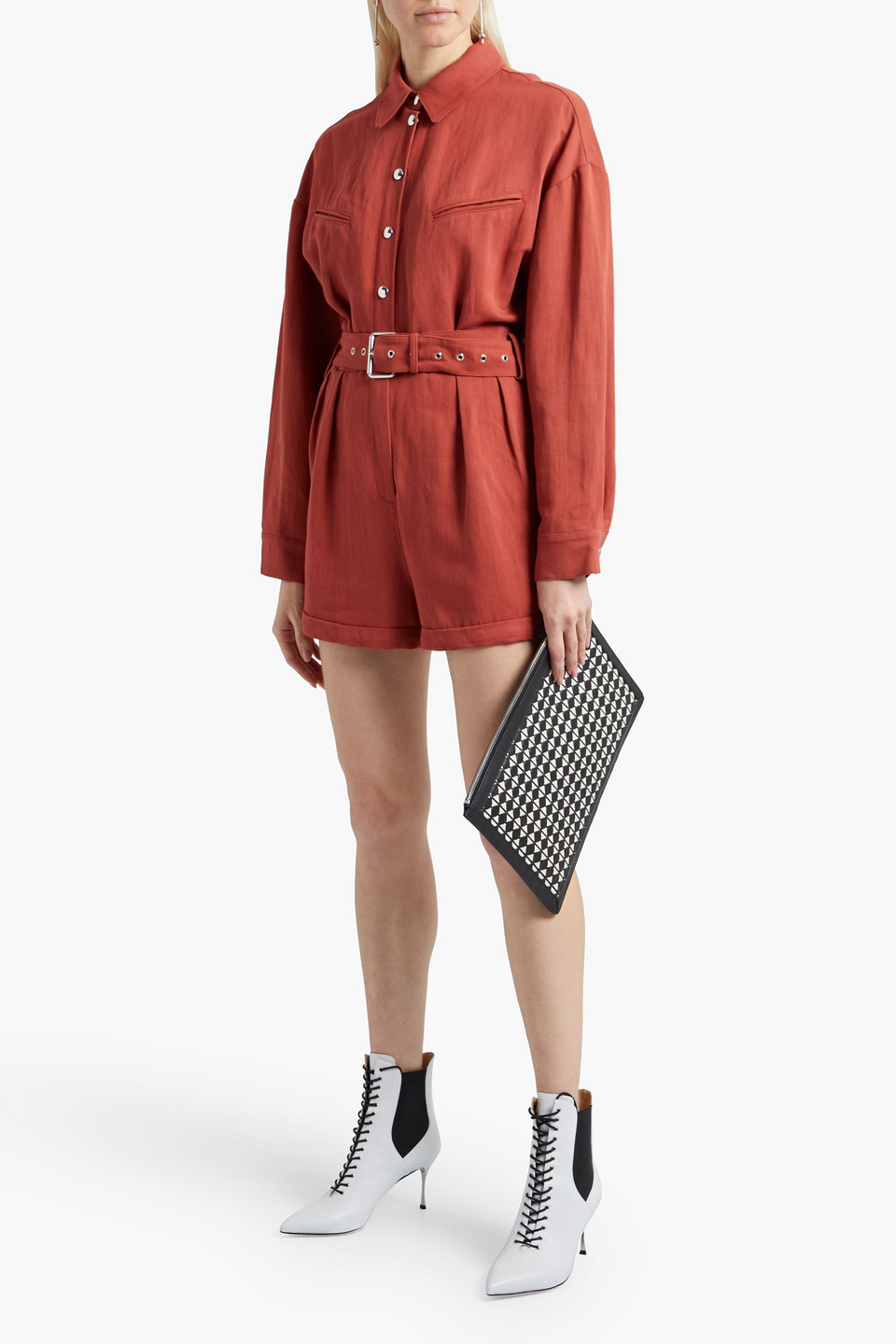 Iro Ambrocio Linen-blend Playsuit In Brick
