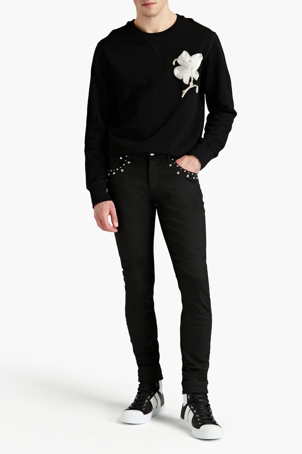 MCQUEEN Embroidered French cotton-terry sweatshirt