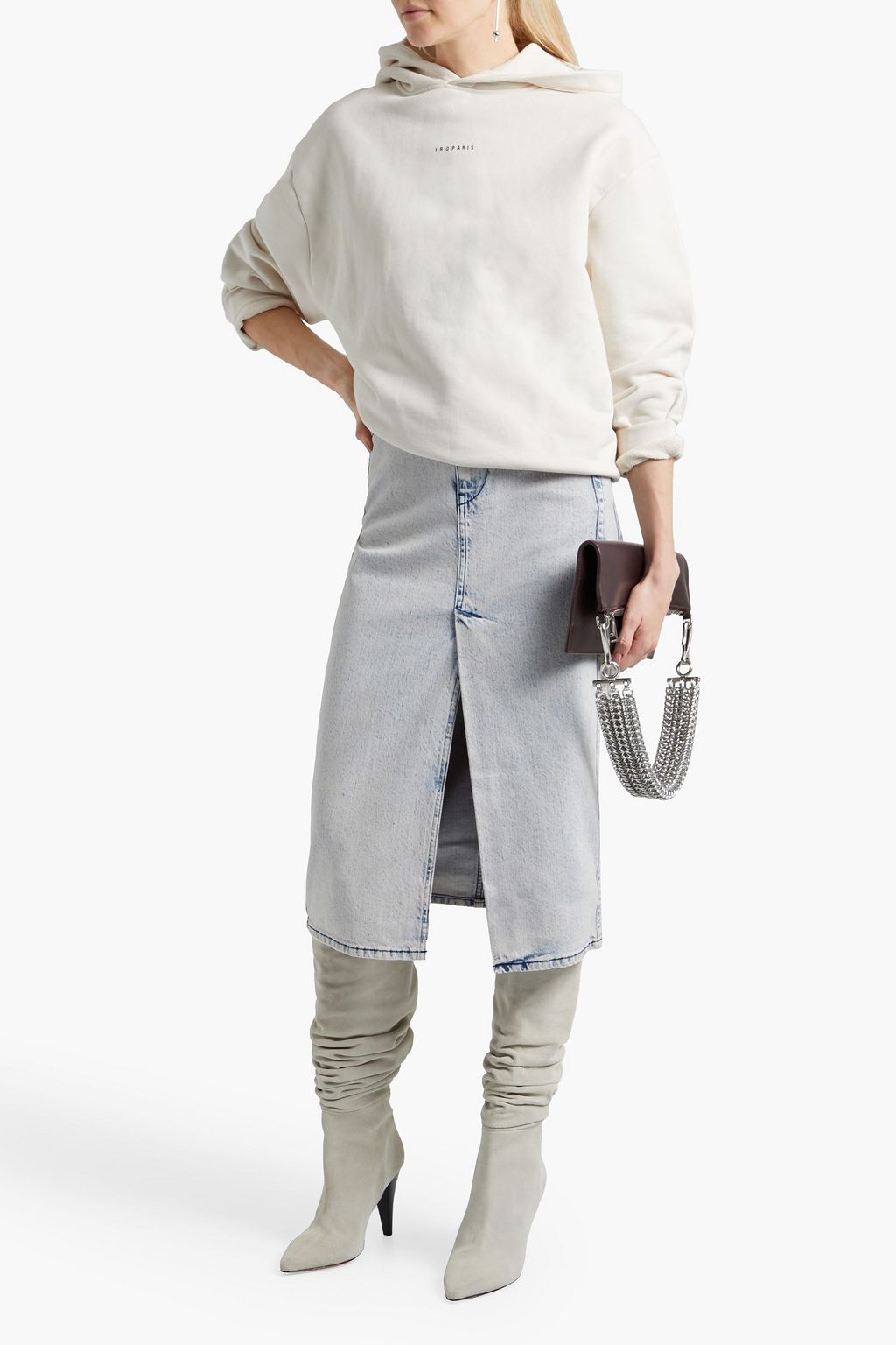 IRO Ulena bleached denim midi skirt
