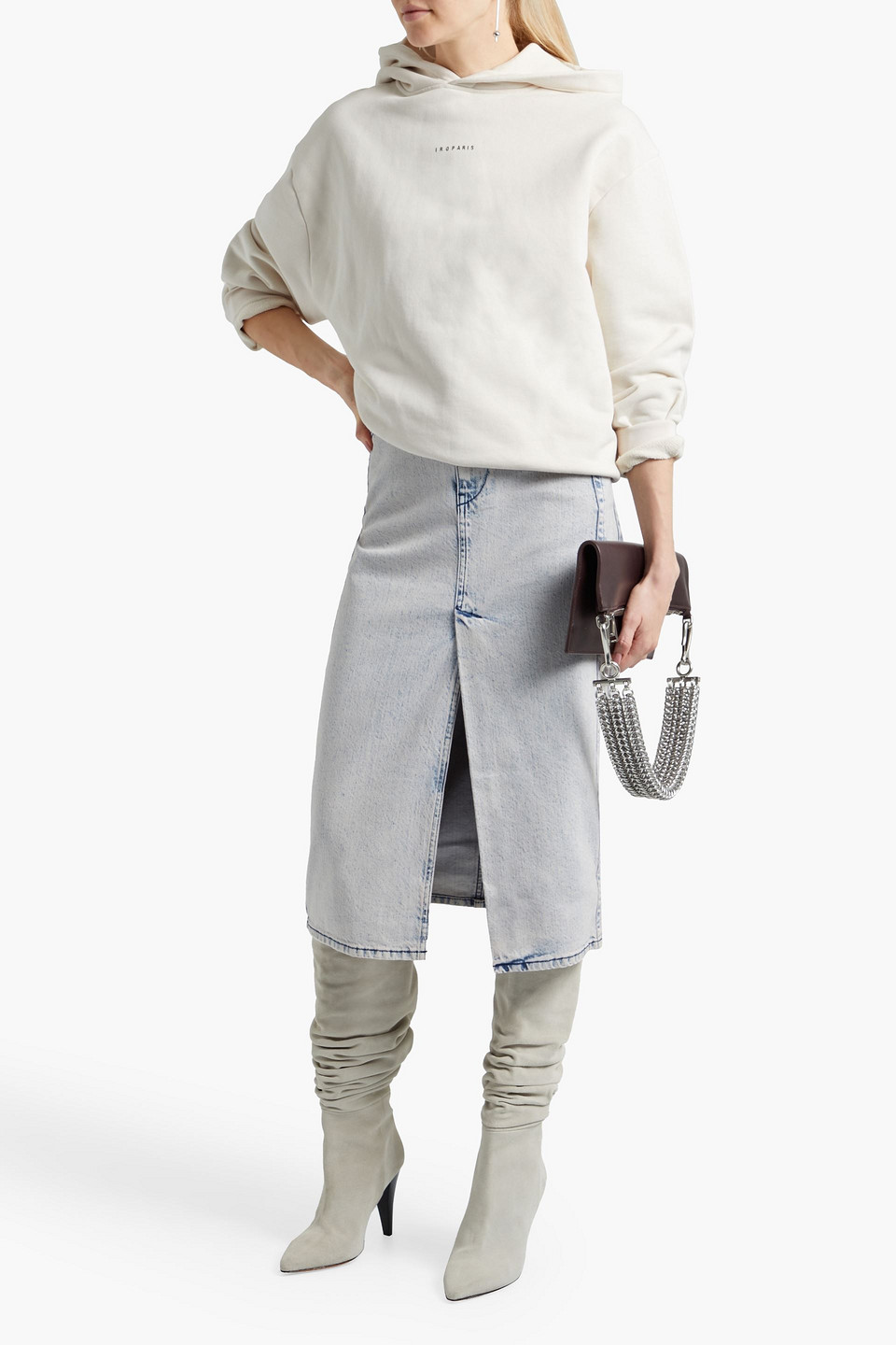 Iro Ulena Bleached Denim Midi Skirt In Light Denim