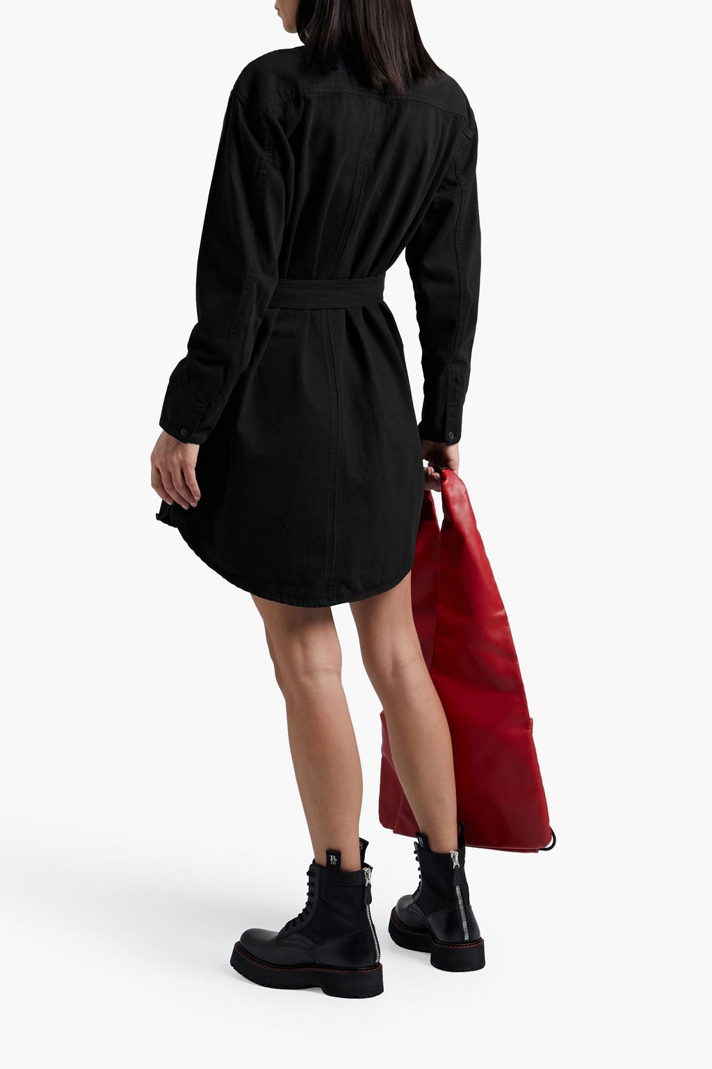 RAG & BONE Full Placket 데님 벨티드 미니 드레스