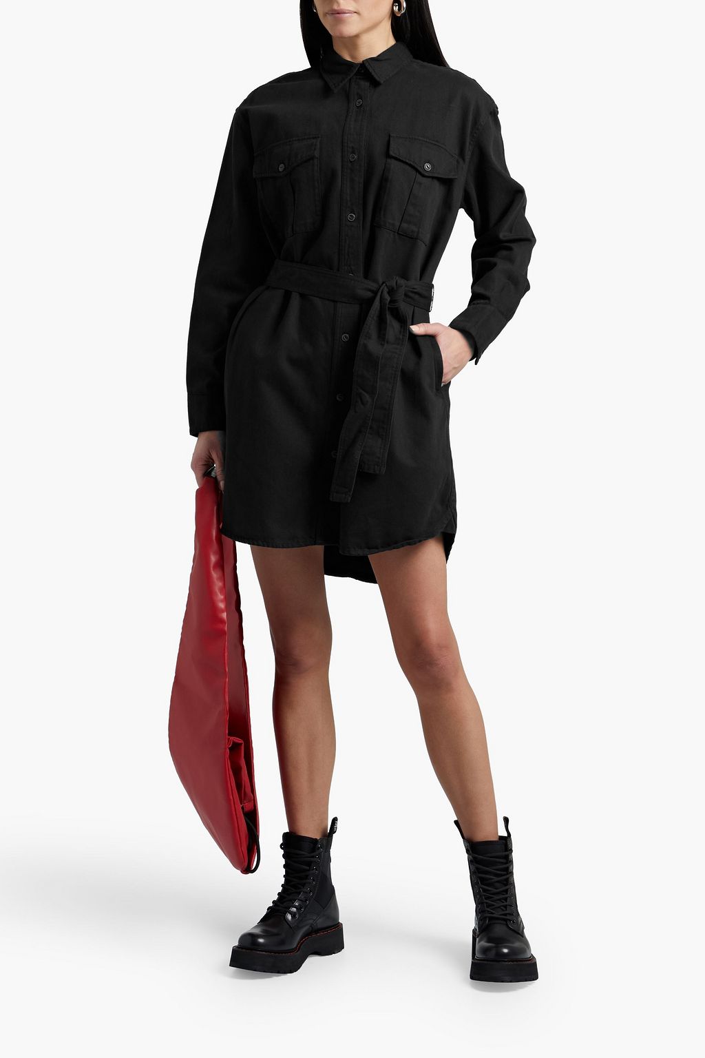 RAG & BONE Full Placket 데님 벨티드 미니 드레스