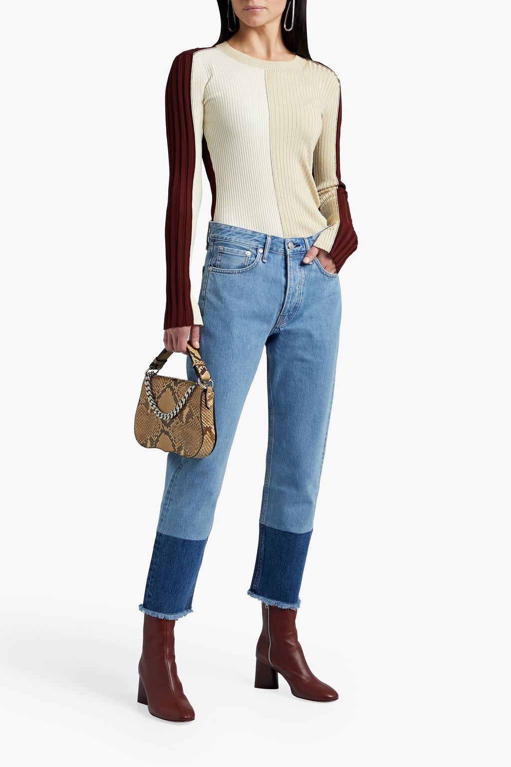 RAG & BONE Maya cropped two-tone high-rise slim-leg jeans | THE OUTNET