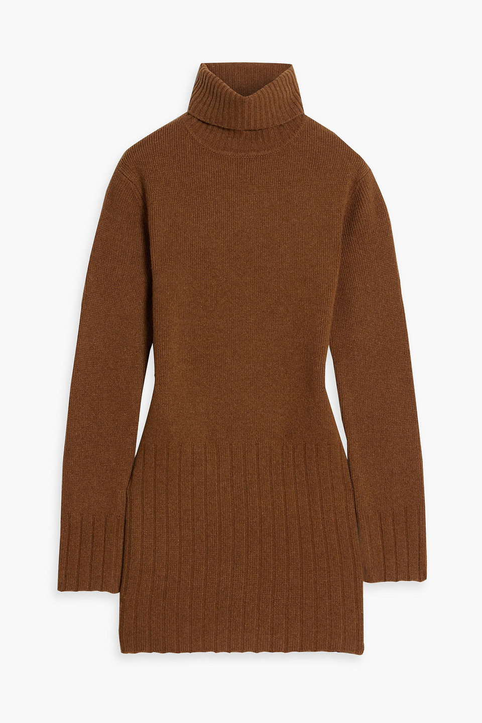 Nili Lotan Everett Wool And Cashmere-blend Turtleneck Mini Dress In Brown