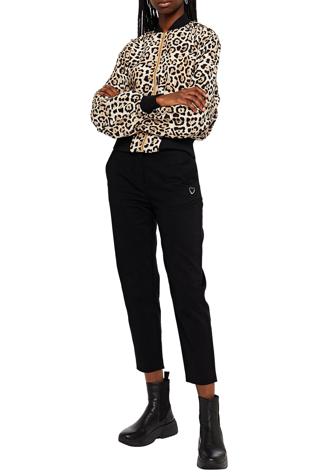 LOVE MOSCHINO Cropped embellished cotton-twill slim-leg pants