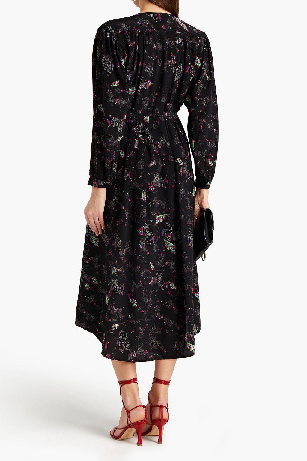 IRO Diamonda belted printed silk crepe de chine midi dress