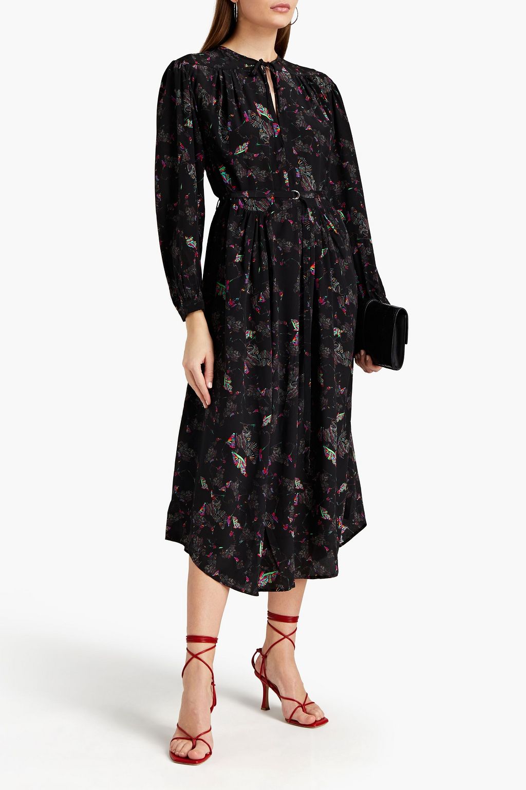 IRO Diamonda belted printed silk crepe de chine midi dress