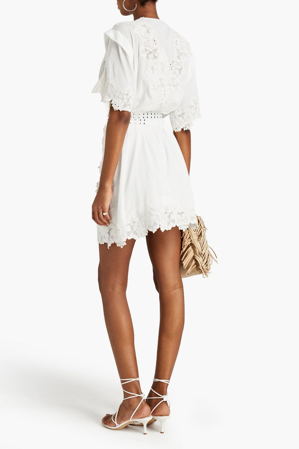 IRO Lace-trimmed pleated crepon mini dress