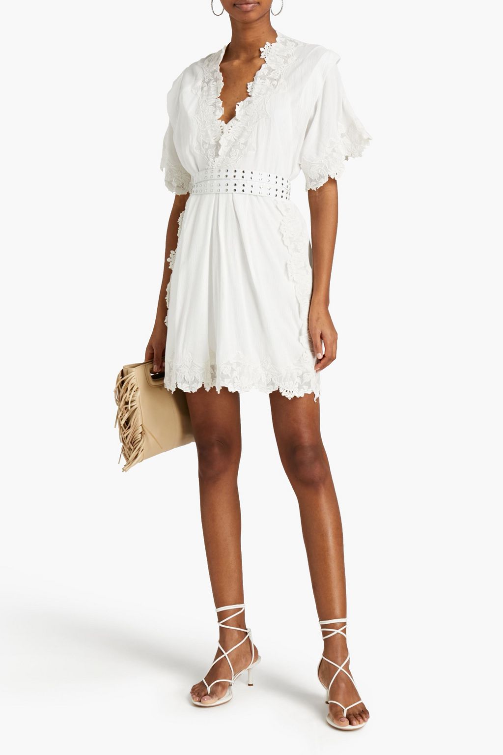 IRO Lace-trimmed pleated crepon mini dress