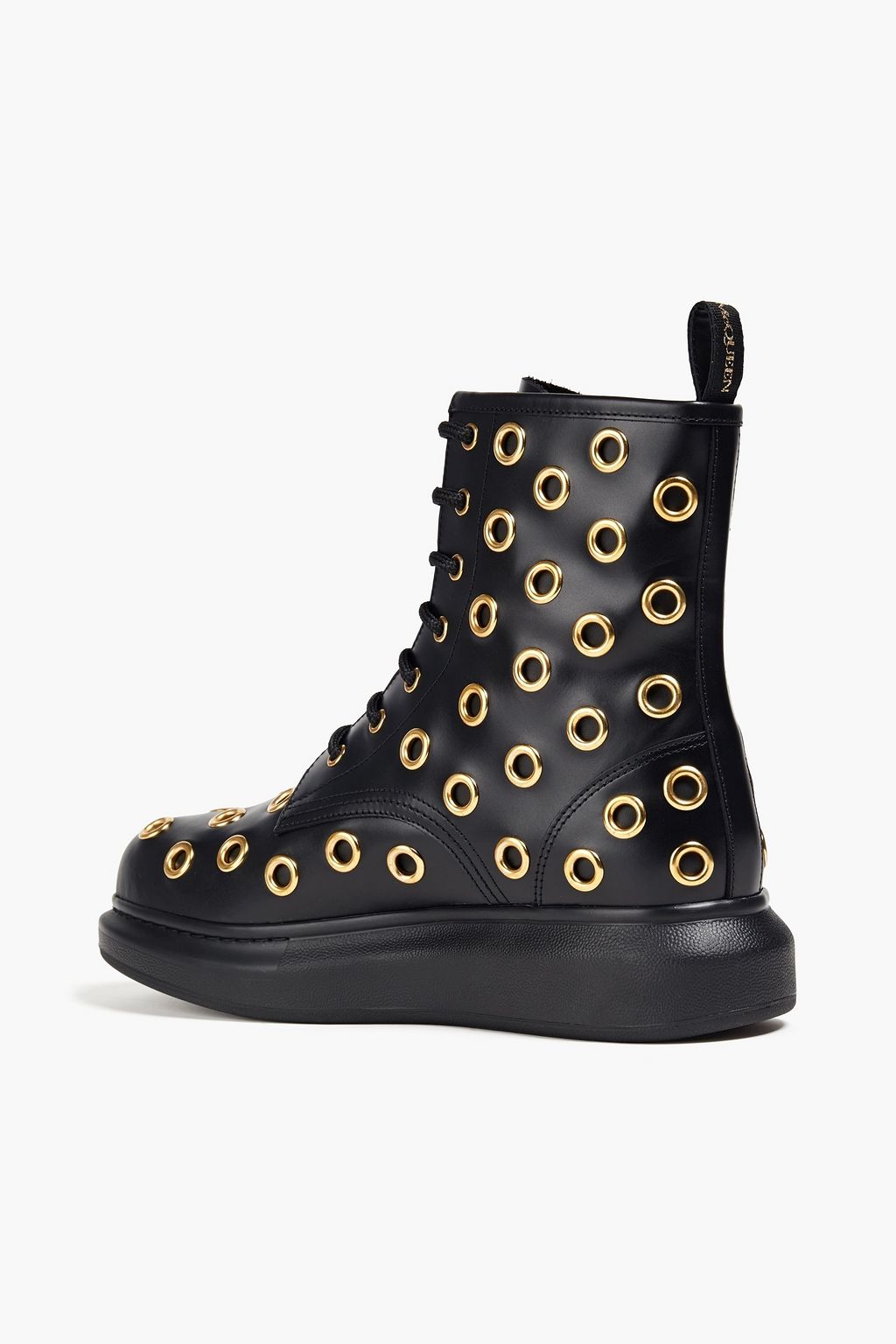 MCQUEEN Eyelet-embellished leather combat boots