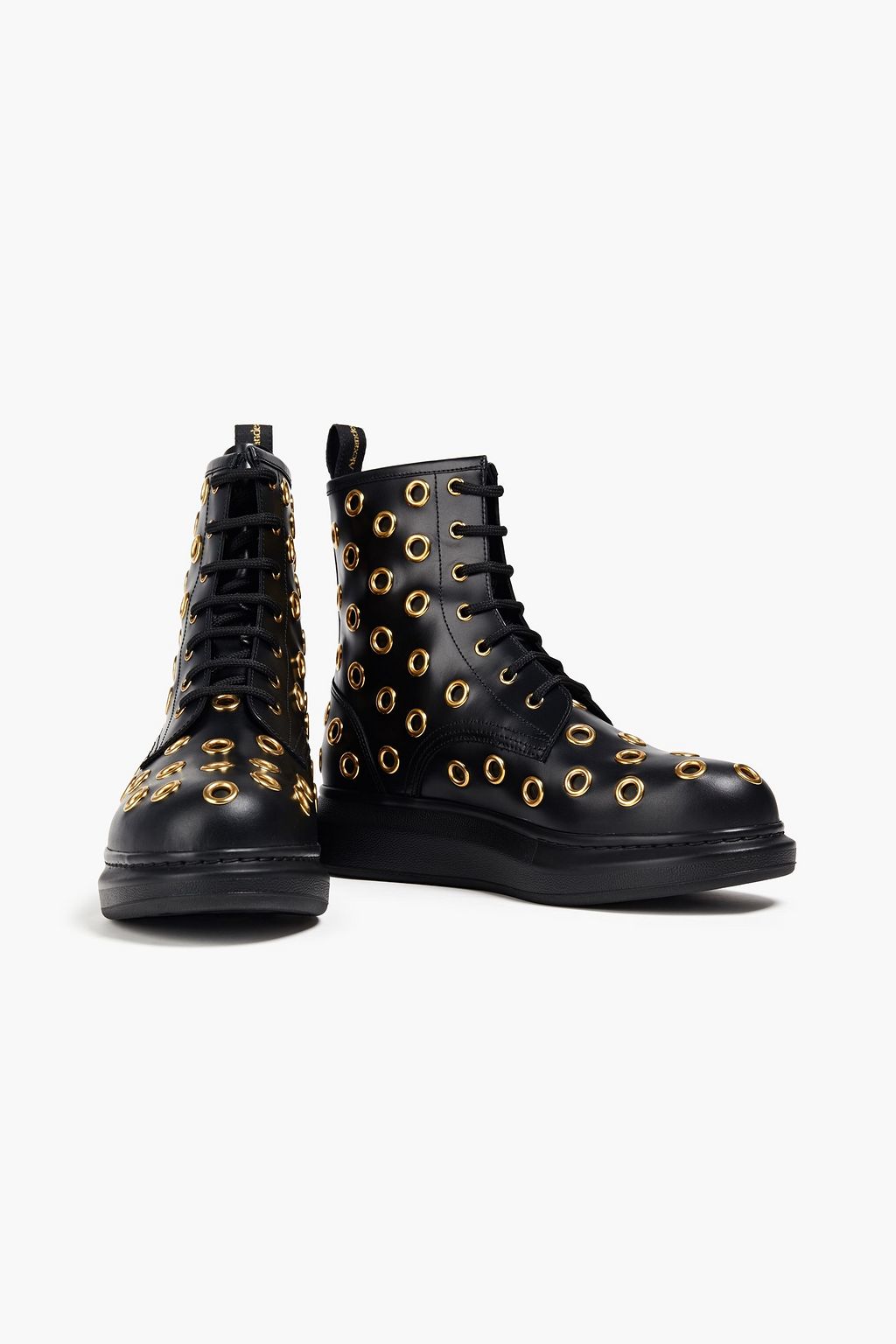 MCQUEEN Eyelet-embellished leather combat boots