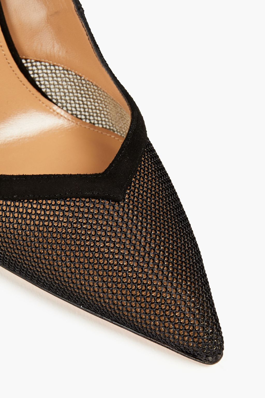 AQUAZZURA Shiva 105 cutout suede and mesh pumps