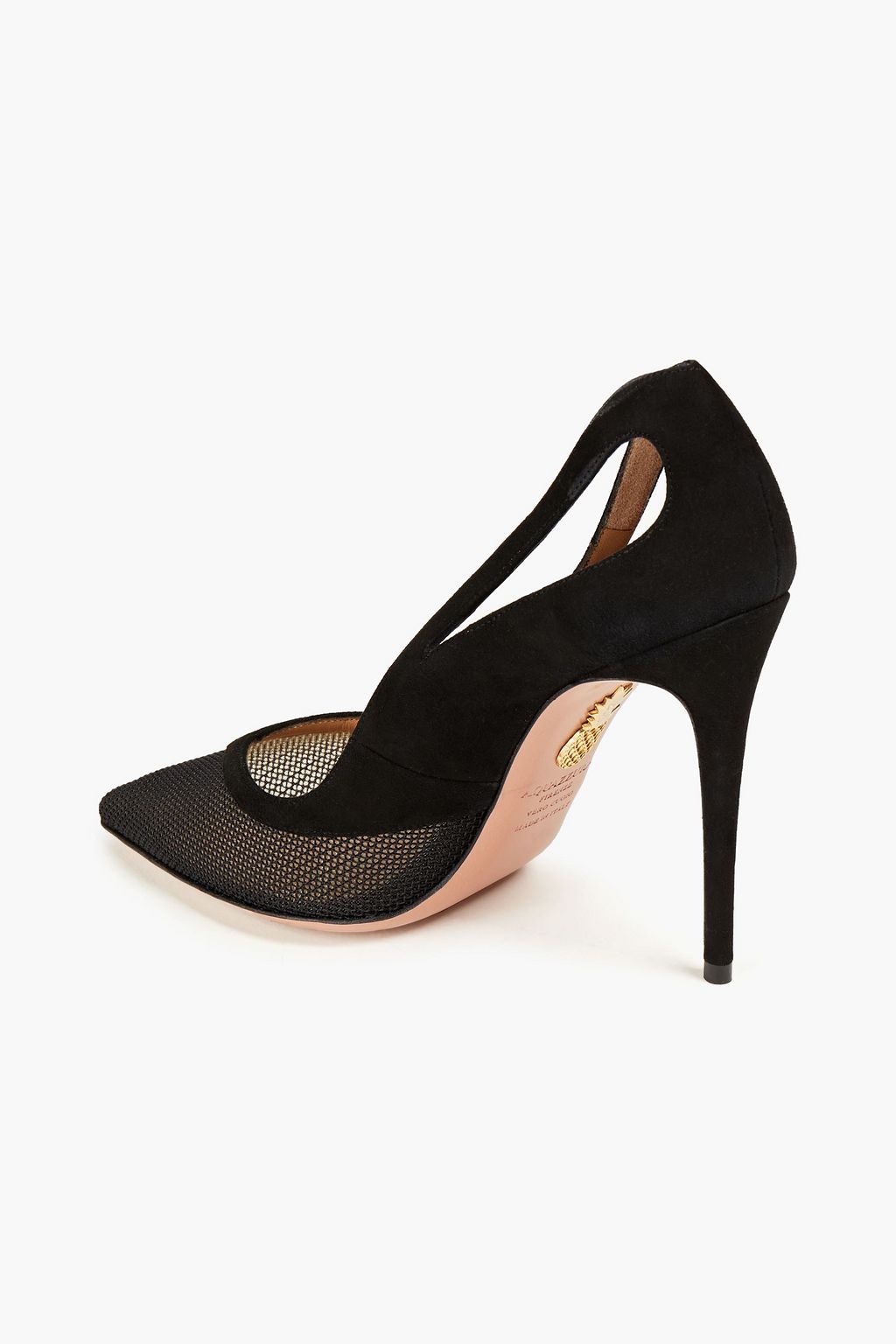 AQUAZZURA Shiva 105 cutout suede and mesh pumps