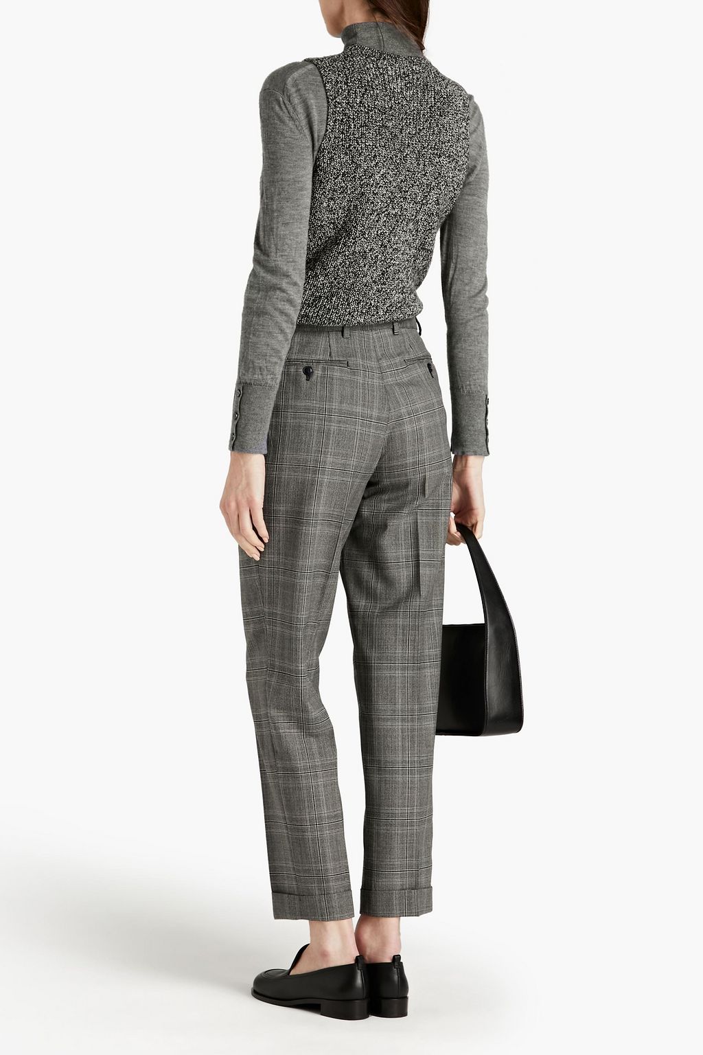 OFFICINE GÉNÉRALE Pierre cropped pleated Prince of Wales checked wool tapered pants