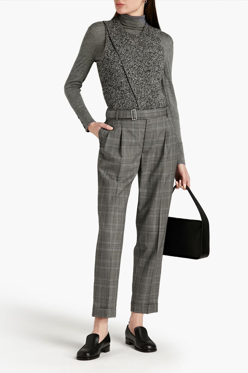 OFFICINE GÉNÉRALE Pierre cropped pleated Prince of Wales checked wool tapered pants
