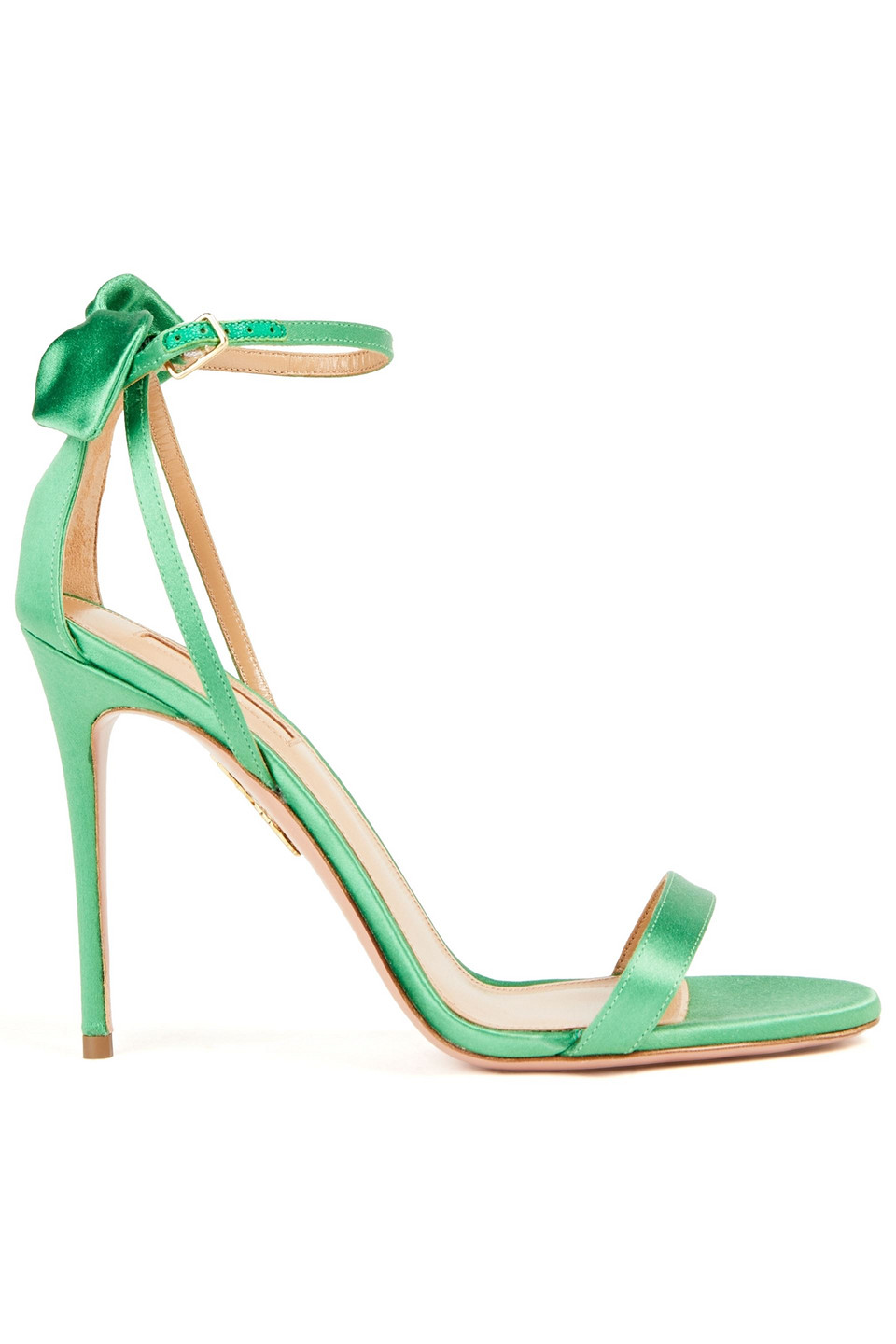 Aquazzura Woman Denueve 105 Bow-embellished Satin Sandals Green Size 38