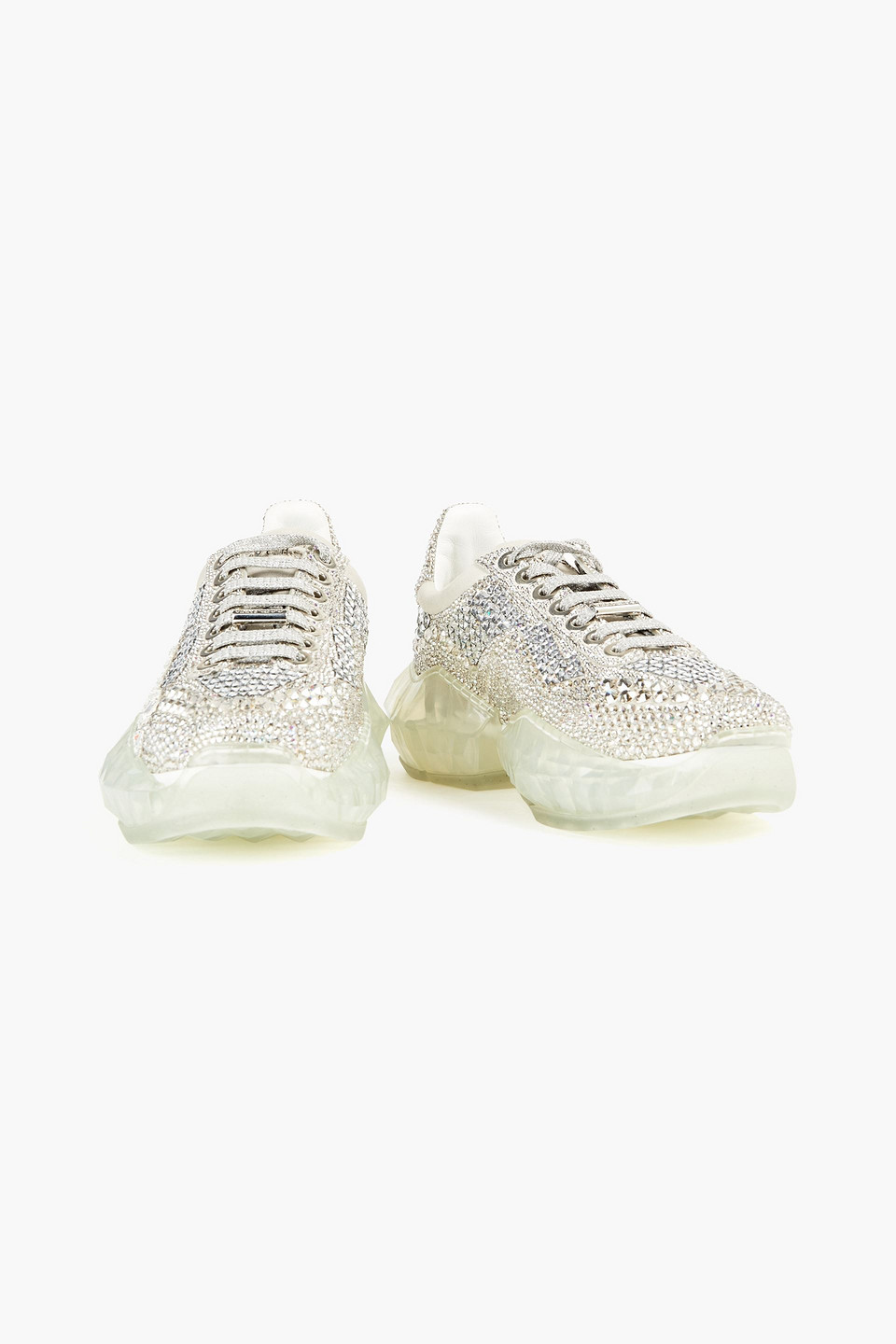 Jimmy Choo Crystal-embellished Leather Sneakers In Silver